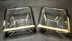 TWO Square Glass Bowls Tapered European-Style Silver Rim Heavy Holiday Deco - Picture 1 of 6