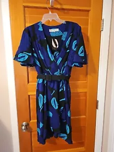 3882 Trina Turk Dress Womens Blue Silk Ruffled Faux Wrap Floral 6 - Picture 1 of 3