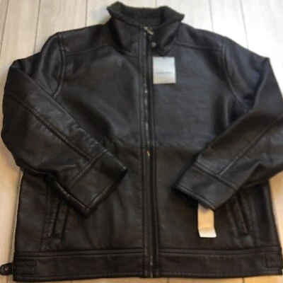 RAINFOREST Mens Bomber Faux Leather Jacket Sherpa Lined Full Zip Black XXL NWT! - Image 1 of 4