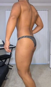 New Men's Sexy Gray & Black Stripe Bikini Brief w/Enhancing Contoured Pouch-Gay - Picture 1 of 5