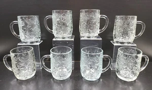 8 Princess House Fantasia Clear Mugs Set Embossed Floral 516 Etched Holiday Lot - Picture 1 of 24