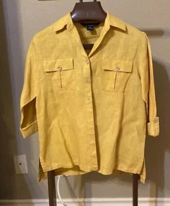 David Dart Damen Gr. PM Leinen Tunika Oberteil senfgelb vorne geknöpft Shirt - Bild 1 von 9