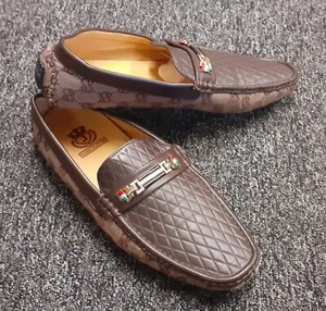 London Collection Mens Brown Leather Loafers Front Casual Strap UK SIZE 9.5 - Picture 1 of 3