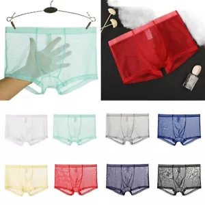 Mens Sexy Sheer See Through Boxer Briefs Underwear Mesh Trunks Shorts Underpants - Picture 1 of 19