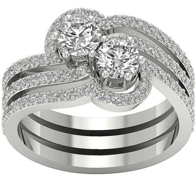 Forever Us 2 Stone Bridal Ring Set Round Diamond I1 G 2.00 Ct 14K Solid Gold - Image 1 of 4