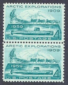 US 1959 Sc# 1128 set Arctic North Pole Dog sled Submarine Nautilus pair MNH - Picture 1 of 1
