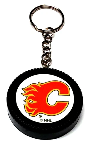 CALGARY FLAMES MINI PUCK KEYCHAIN 2" WIDE NEW NHL OFFICIALLY LICENSED Cover