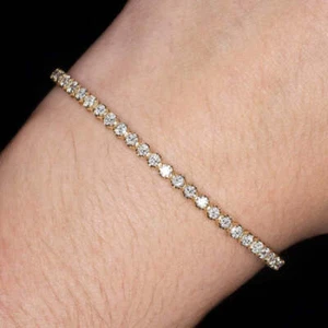 3ct VERY GOOD CUT DIAMOND TENNIS BRACELET YELLOW GOLD ROUND BRILLIANT CLASSIC - Picture 1 of 4