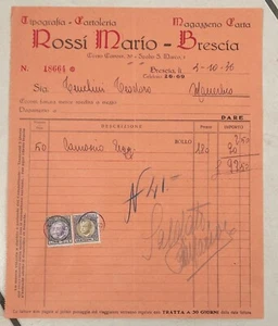 1936 DOCUMENTO FATTURA TIPOGRAFIA CARTOLINA ROSSI MARIO BRESCIA - Picture 1 of 1