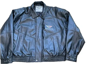 (NWT) CORVETTE GM Branded Mens XL 100% Genuine Soft Leather Bomber Jacket, Black - Picture 1 of 15