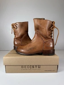 BED STU Women’s CHESHIRE BOOT Tan Glove Leather Lace Up Detail Combat Boots SZ 7 - Picture 1 of 13