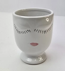 Keramik Gesicht Übertopf Topf weiß mit Wimpern & Lippen Sukkulenten Kräuter Halter - Bild 1 von 5