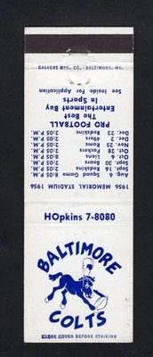 1956 Baltimore Colts NFL Football Matchbook Cover Schedule Unitas Rookie Year - Image 1 of 3
