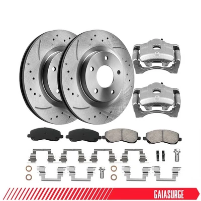 Front Drilled Rotors Calipers Brake Pads for 2007-14 Dodge Avenger Jeep Patriot Foto 1 de 4