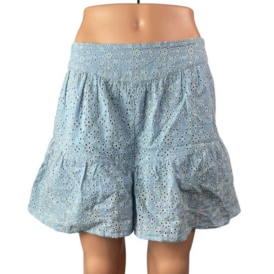 Mini Pantalones Cortos Informales BCBGeneration Para Mujer Azul Floral Ojales Volantes Cintura Alta M Foto 1 de 4