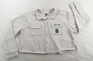 Camisa polar NHL Seattle Kraken Lite gris jaspeado recortada con botones delanteros Wms L nueva - Imagen 1 de 8
