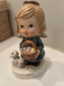 April Angel Figurine with Bunny by Napcoware Japan Vintage 5 in Egg Basket C9225 - Picture 1 of 5