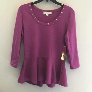 Nicki aminaj GLAM PLUM peplum blouse large NWT Gold Studded Trim Around Collar - Picture 1 of 12