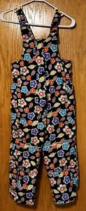 Hanna Andersson Anderson Girls Bib Overalls Bright Flowers Snow 120 6/7 - Picture 1 of 3