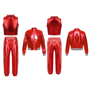 Kids Girls Sweatshirt Top And Trousers Mock Neck Dance Outfit Exercise Stage - Picture 1 of 51