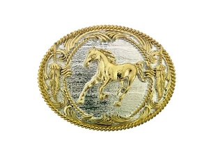 Horse Belt Buckle Men Women Western Cowboy Cowgirl Rodeo Gold Metal Texana Style - Picture 1 of 6