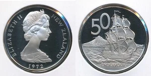 Nueva Zelanda 1972 Cincuenta centavos 50c (HMS Endeavour) - Prueba - Imagen 1 de 3