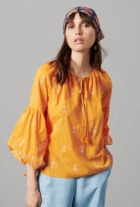 Megan Park Elvia Cotton Blouse Inca Gold Large Embroidered Peasant Top Australia - Picture 1 of 19