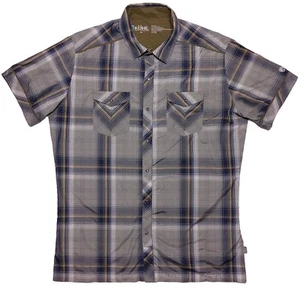KUHL Konquer Eluxur Short Sleeve Snap Button Shirt 7152 Green Plaid Medium M - Picture 1 of 10
