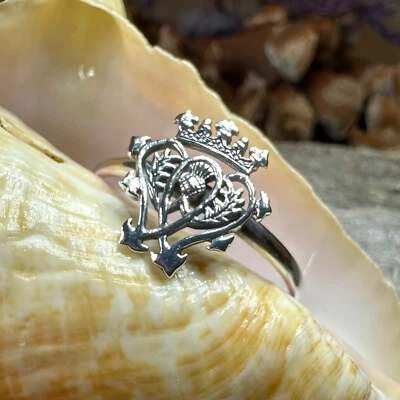 Thistle Luckenbooth Ring Scottish Scotland Ladies Gift Promise Ring 925 - Image 1 of 4