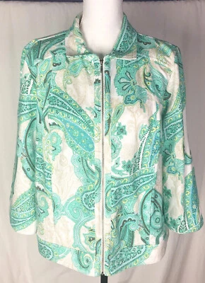 Chaqueta de cachemira Chico's mezcla de algodón verde marfil con cremallera - talla 2 Foto 1 de 4