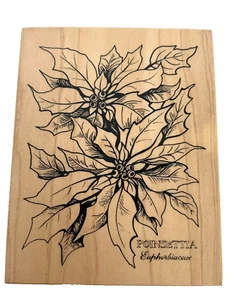 Poinsettia Wood Mount Rubber Stamp Vintage Block K-784 4.5" x 3.5" Christmas - Picture 1 of 5