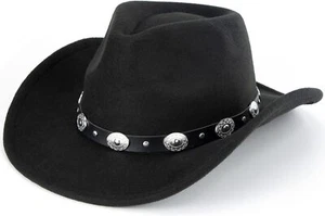 Women Felt Wide Brim Western Cowboy Hat for Men Medium, Black-no Drawstring - Picture 1 of 7