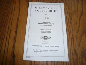 1954 Chevrolet Accessories Dealer Price Schedule - Effective April 15, 1954 - Picture 1 of 4