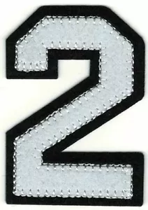 1 7/8" x 2 1/2" White Black Block Letterman's Number 2 Felt Patch - Picture 1 of 1