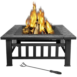 32" Wood Burning Fire Pit Outdoor Garden Patio BBQ Grill Square Stove W/ Cover - Imagen 1 de 6