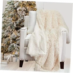 Soft Fluffy Warm Shag and Sherpa Throw Blanket, 65" x 50" (Throw) Cream (Shag) - Picture 1 of 7
