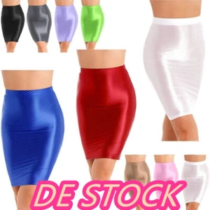DE~Glanz Rock Damen Glossy Minirock Stretch High Waist Bleistifrock Eng Knielang - Bild 1 von 93