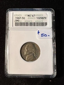 1967 JEFFERSON NICKEL ANACS MS 67 SPECIAL MINT SET 879 - Picture 1 of 4
