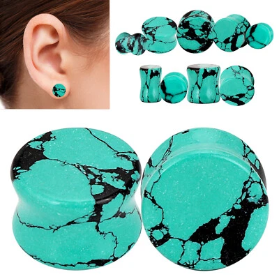 2PCS Organic Stone Ear Gauges Double Flared Saddle Ear Plug Flesh Tunnels Earlet - Image 1 of 4