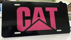 Black aluminum license plate tag pink vinyl CAT caterpillar logo car truck