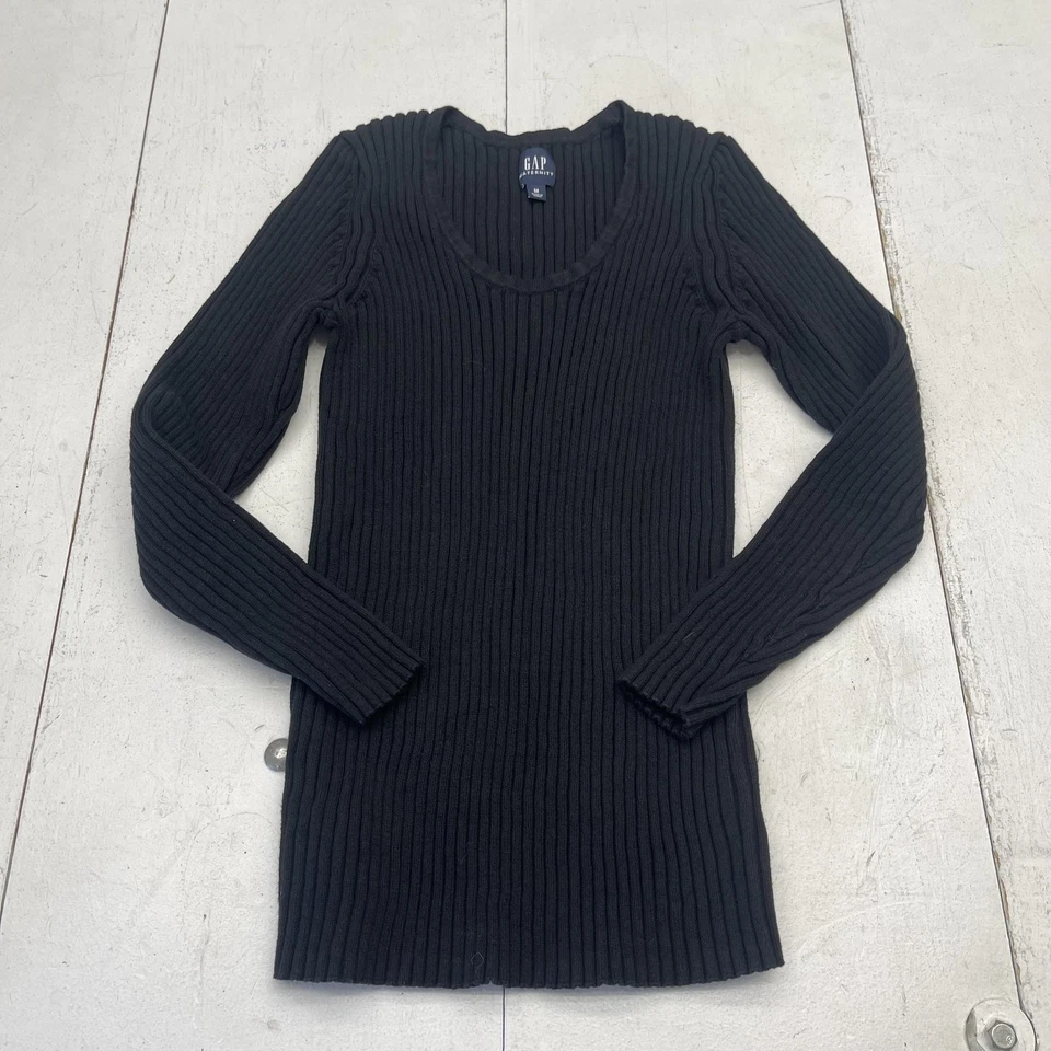 GAP Maternity Sweater Womens Medium Black Ribbed Knit Scoop Neck Long Sleeve - Image 1 of 4