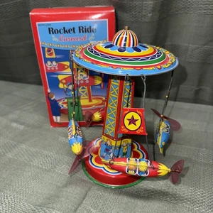 Rocket Ride Carousel •  Schylling Toys 2000 Vintage Tin Toy - New In Box Tested - Picture 1 of 12