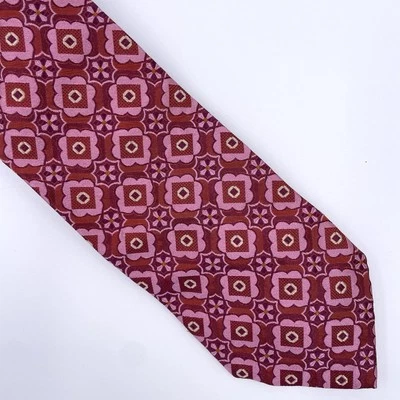 Corbata XMI Platino Rosa Seda Magenta Floral Patrón Geométrico Foto 1 de 4