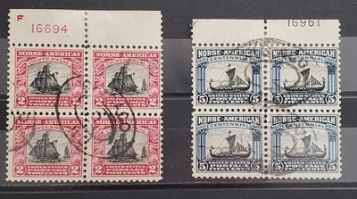 US Used 1925 Plate Blocks #620 & 621 Norse American Centennial - Image 1 of 2