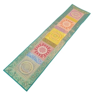 Dining Table Runner Woven Mandala Zari Brocade Banarasi Decor Cover Multi Color - Picture 1 of 10