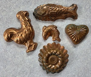 Lot de 5 ancien Moule a Gâteau En Cuivre Étamé - Picture 1 of 3