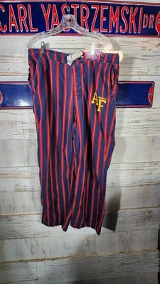 复古 Abercrombie Fitch 裤子男式中号红色/蓝色条纹重型 @98 — 第 1/4 张图片