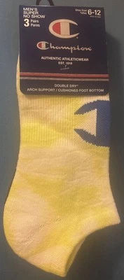 Calcetines Champion Super No Show para hombre 3 pares talla 6-12 amarillo/blanco/negro Foto 1 de 4