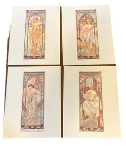 Set of 4 Alphonse Mucha Fine Art Mini Posters The Time Of Day Collection 8x111 - Picture 1 of 23