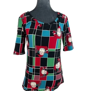 LuLaRoe - Christmas Santa blocks t shirt - medium- black red holiday tee stretch - Picture 1 of 6